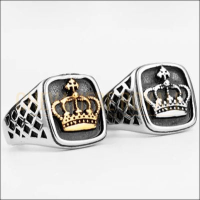 Bague chevalière homme en acier couronne king