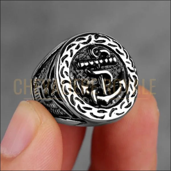 Bague chevaliere homme en acier l ancre marine ocean luxe 54 Silver