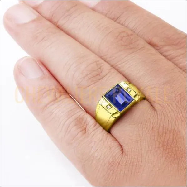 Bague chevaliere homme or 10 14 18 carats avec pierre saphir