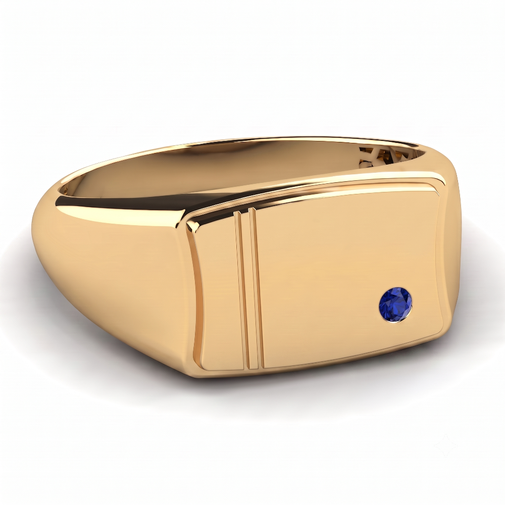 Chevalière Prestige en Or Massif & Saphir Bleu – Finition Nid d'Abeille