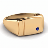 Chevalière Prestige en Or Massif & Saphir Bleu – Finition Nid d'Abeille