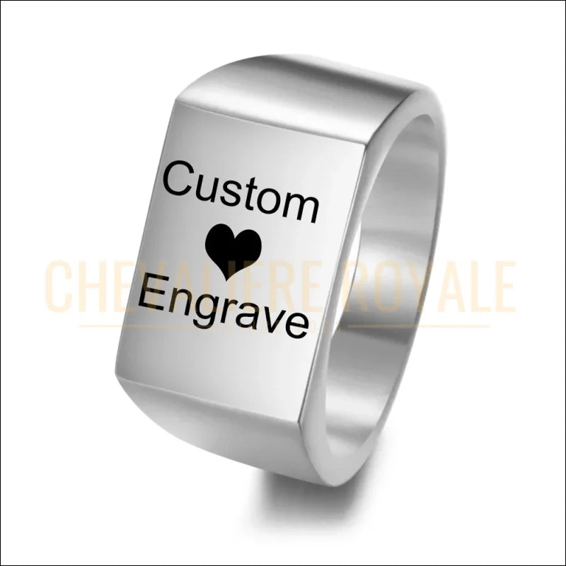 Bague chevalière personnalisée en acier – gravure photo