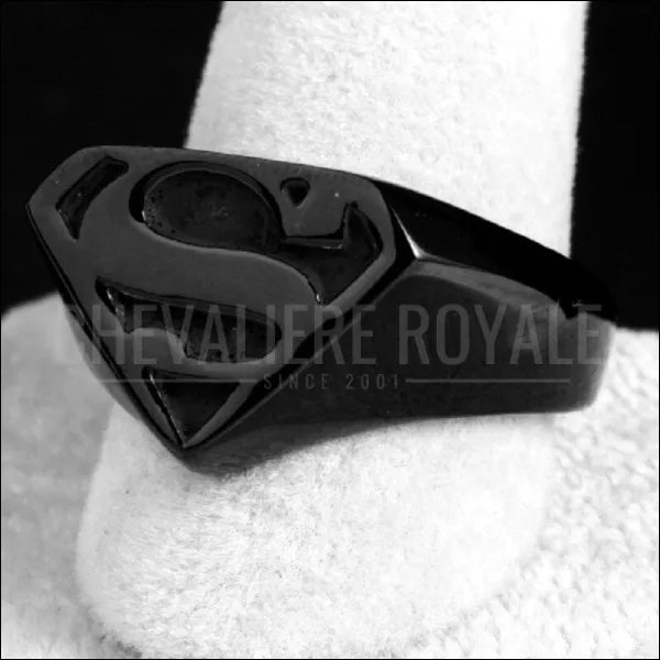 Bague Chevalière Superman Noire en Acier - Cehavliere Royale - 3