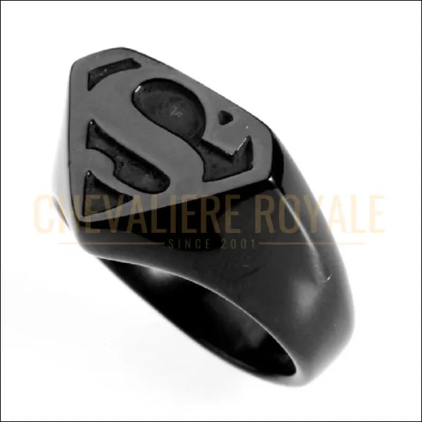 Bague Chevalière Superman Noire en Acier - Cehavliere Royale - 2