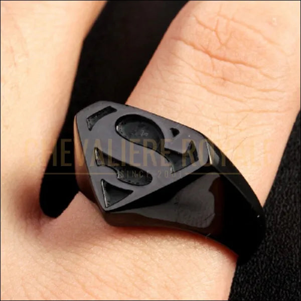 Bague Chevalière Superman Noire en Acier - Cehavliere Royale - 5