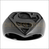 Bague Chevalière Superman Noire en Acier