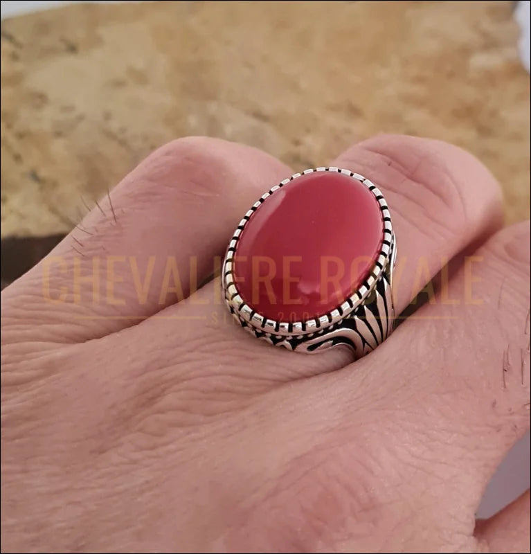 Bague-Corail-Argent-Massif-Chevalier-homme-Pierre-Corail-Chevaliere-royale