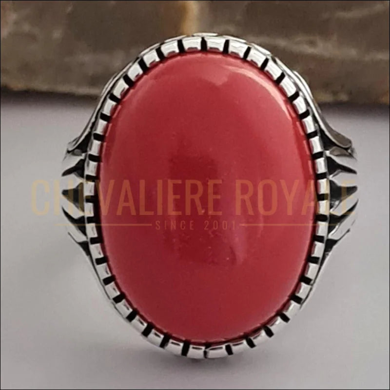 Bague-Corail-Argent-Massif-Chevaliere-Pierre-Corail-Chevaliere-royale-77