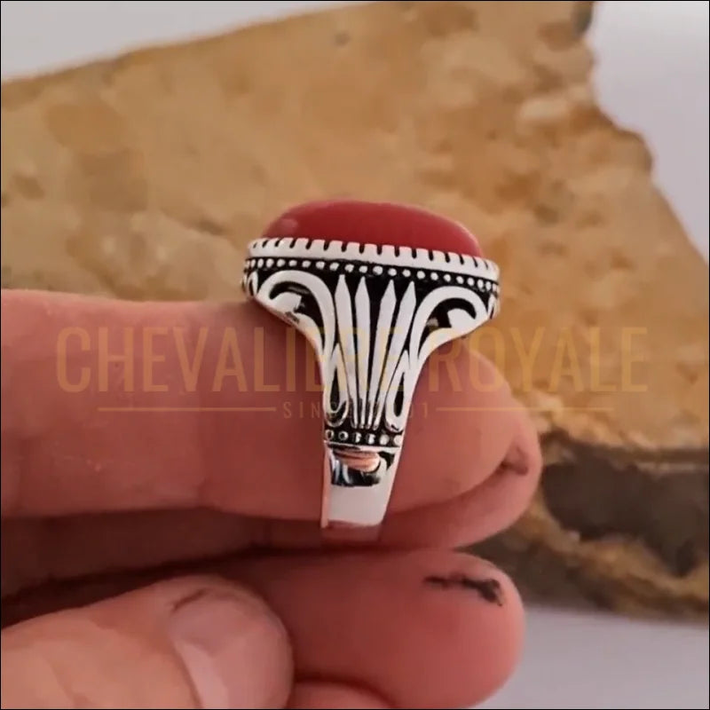 bague corail  argent massif 925-chevaliere-royale