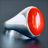 Bague Corail Rouge en Argent – Chevalière Homme Artisanale