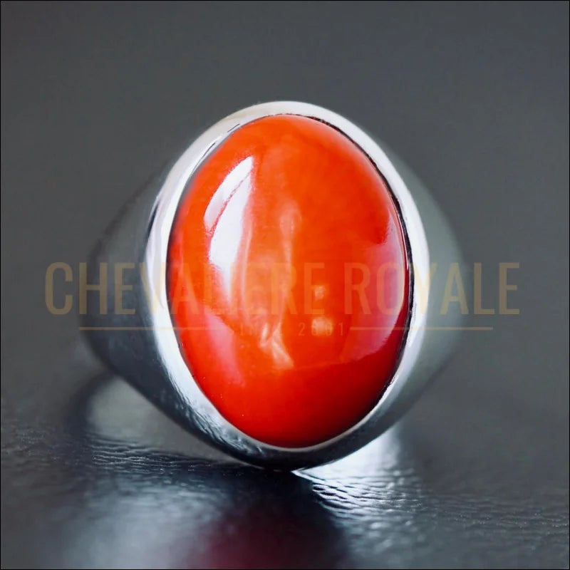 Bague-Hommes-Corail-Rouge-Argent–Chevalière-Homme-Artisanale-Chevaliere-Royale-