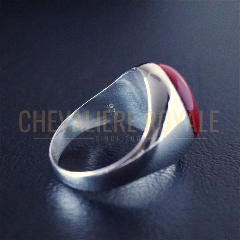 Bague-Hommes-Corail-Rouge-Argent–Chevalière-Homme-Artisanale-Chevaliere-Royale