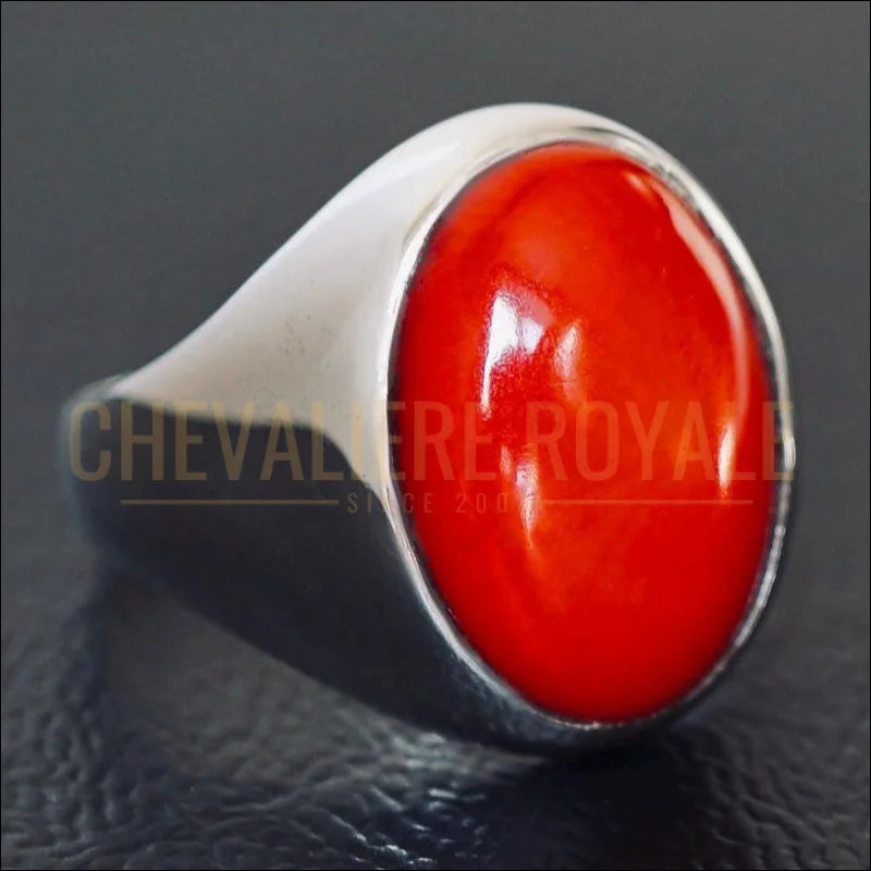 Bague-Corail-Rouge-Argent–Chevalière-Homme-Artisanale-Chevaliere-Royale-5