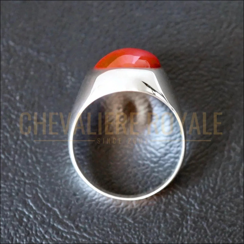 Bague-Hommes-Corail-Rouge-Argent–Chevalière-Homme-Artisanale-Chevaliere-Royale