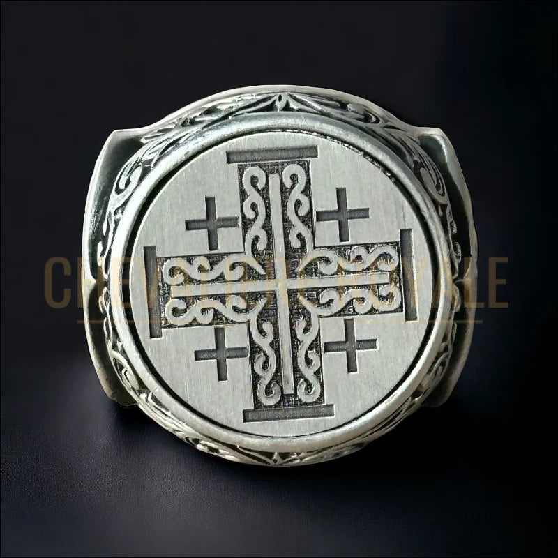Bague Croix Religieuse Catholique – Gravée et Faite Main en Argent-Chevaliere-Royale-821