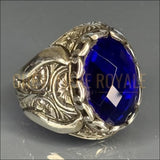 Bague de luxe saphir à gravure florale : bijoux tendance en argent massif