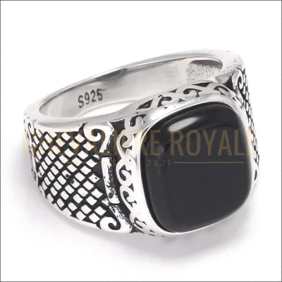 BAGUE-pierre-noir-onyx-hommes-en-argent-chevaliere-royale