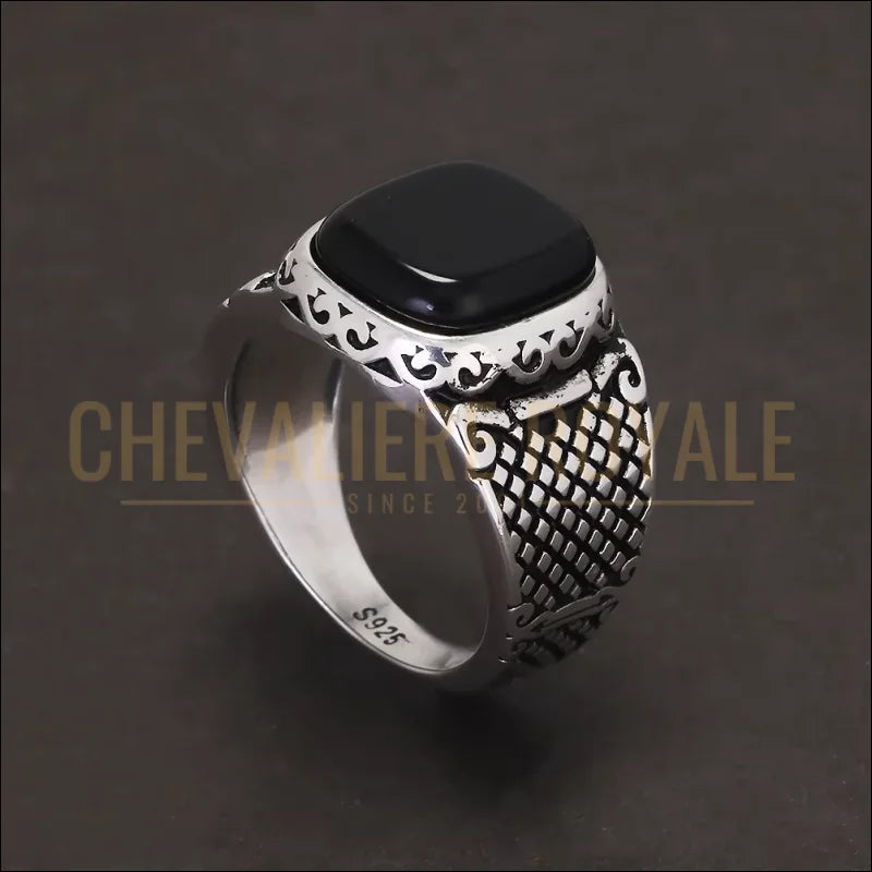 Bague en argent 925 avec pierre onyx noir pour homme - 7
