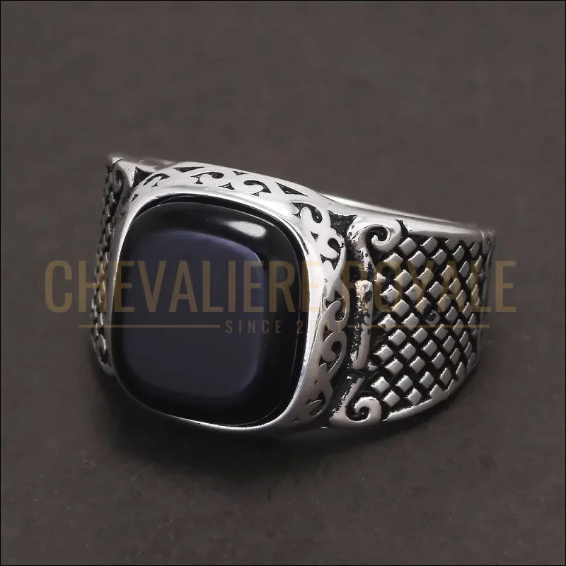 BAGUE-pierre-noir-onyx-hommes-en-argent-chevaliere-royale