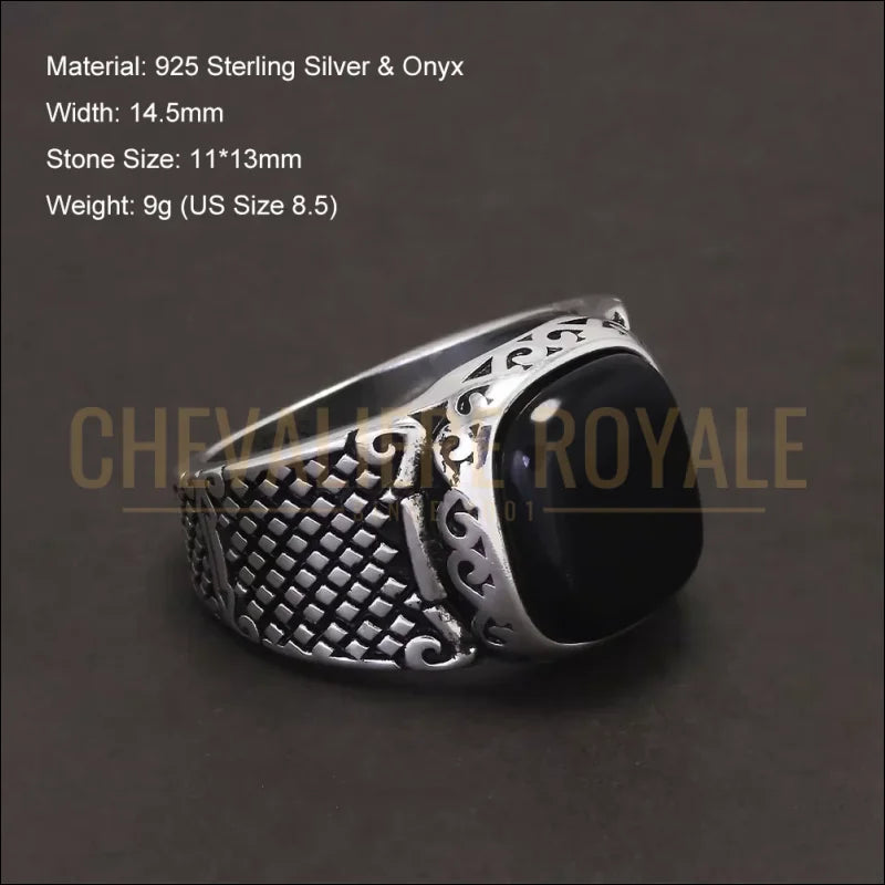 Bague en argent 925 avec pierre onyx noir pour homme