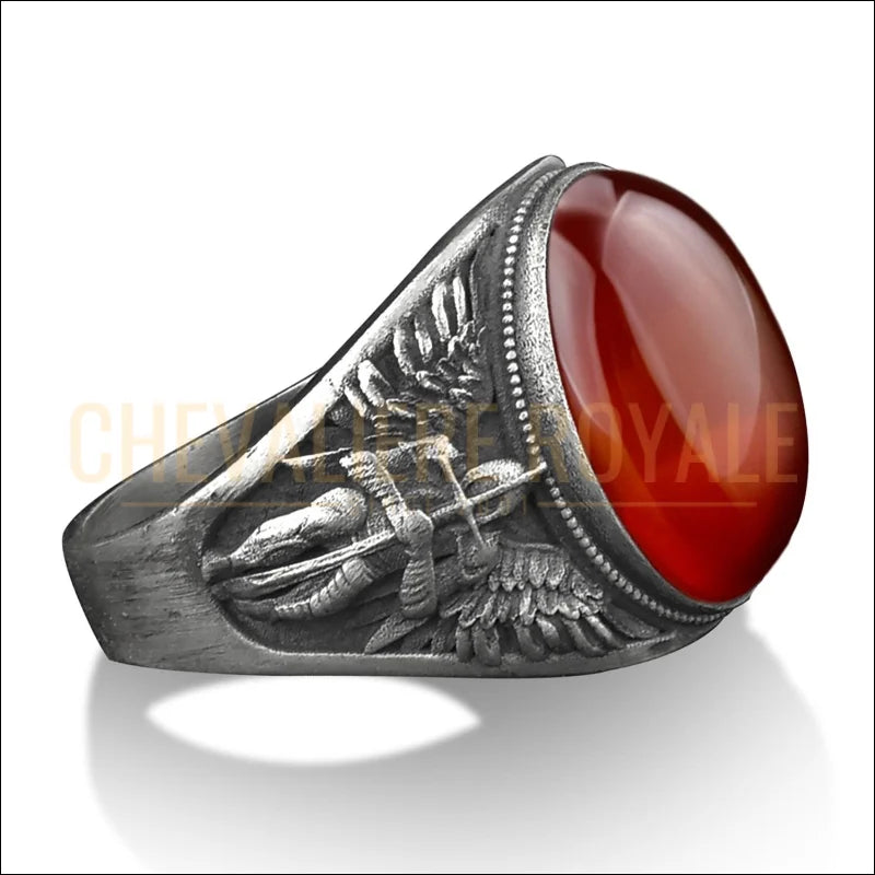 Bague en Argent et Pierre de Cornaline : Hommage à St Michel-Chevaliere Royale-6