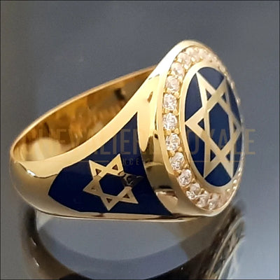 Bague Étoile du Roi David – Or Massif & Émail Bleu Foncé-Chevaliere Royale-13