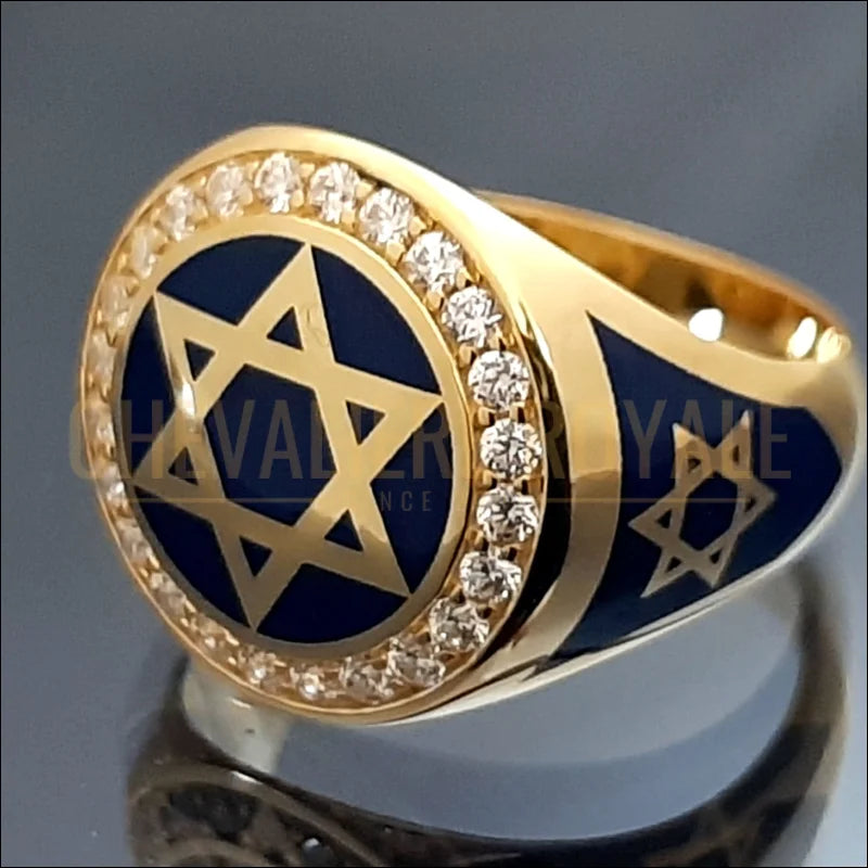 Bague Étoile du Roi David – Or Massif &amp; Émail Bleu Foncé-Chevaliere Royale-2