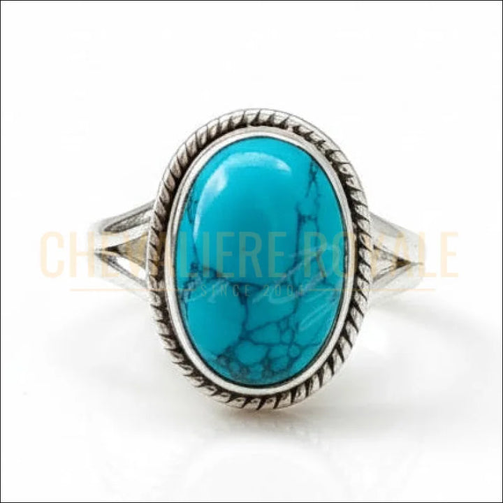 Bague Turquoise Et Cuivre Vert - Argent 925, Pierre Ovale 5.25 Carats - Cadeau De Noël