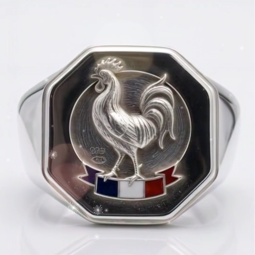 Chevalière Coq FR en Argent Massif : Fabrication Artisanale sur Mesure