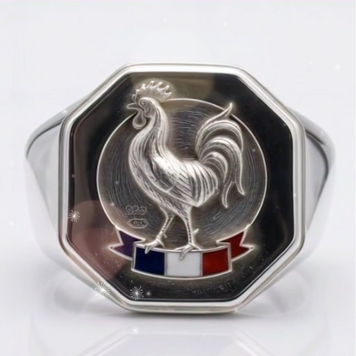 Chevalière Coq FR en Argent Massif : Fabrication Artisanale sur Mesure
