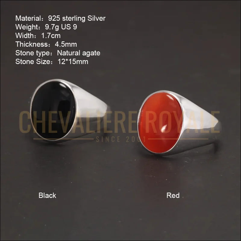 BAGUE-pierre-agate-noire-homme-chevaliere-royale