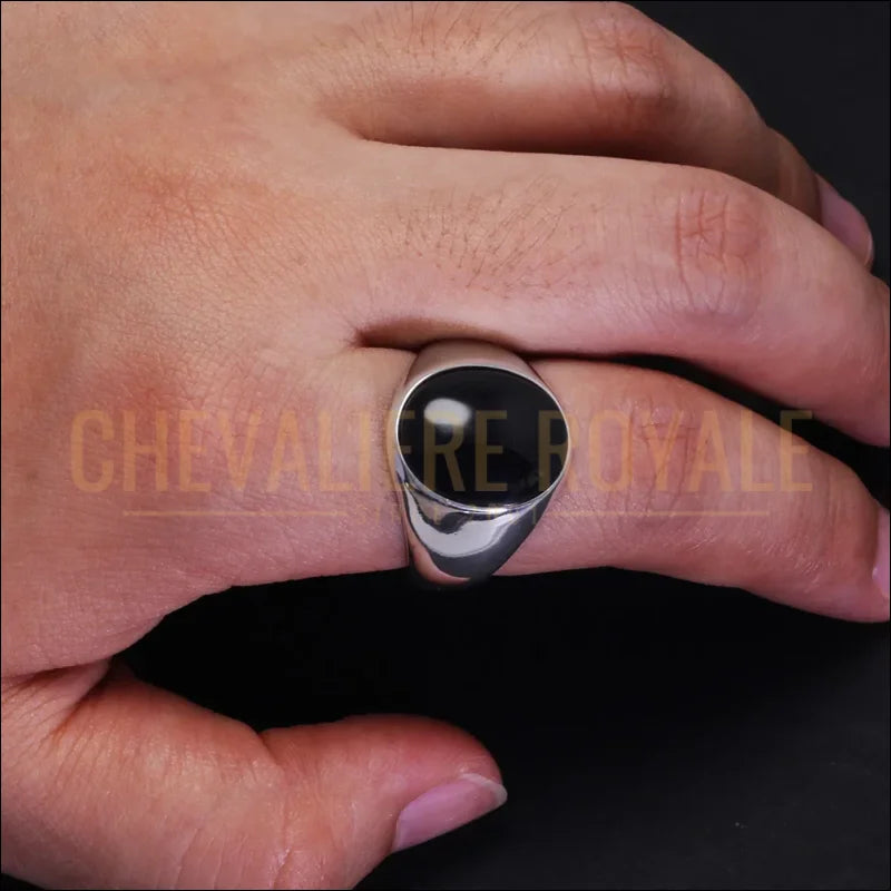 BAGUE-pierre-agate-noire-homme-chevalier-royale