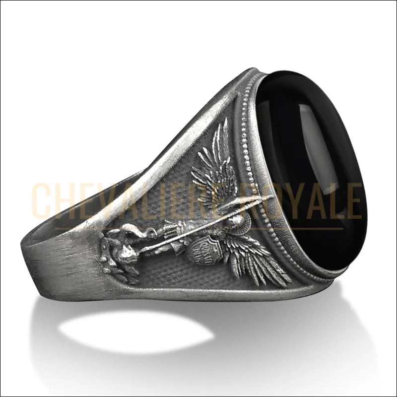 Bague Onyx Noir Archange Saint Michael-Chevaliere-Royale-1