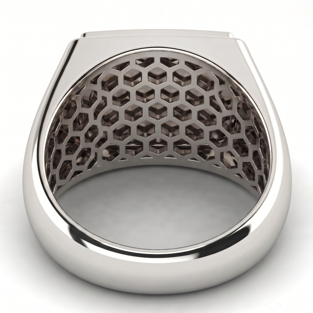 Bague chevalière en argent massif, or blanc ou platine avec saphir