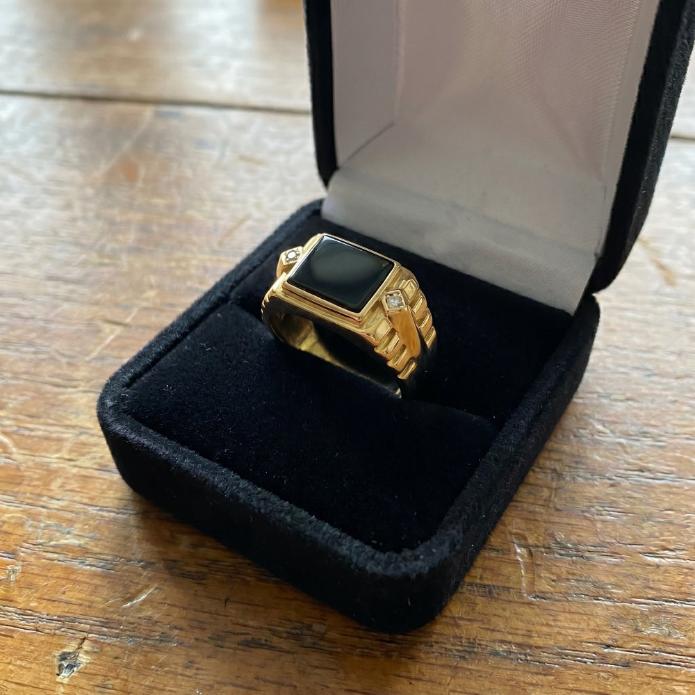 Bague Homme Onyx Noir & Diamants LAB | Argent et Or