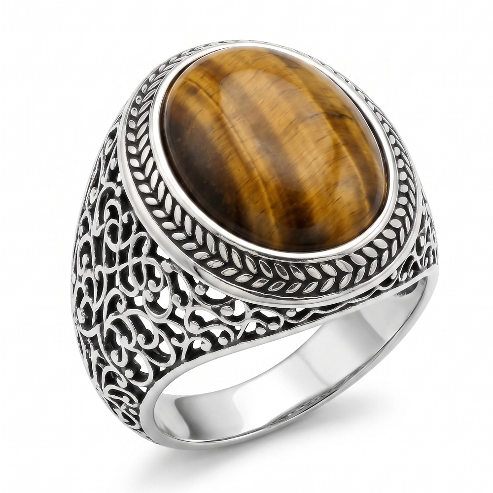Chevalière Homme "Duo Absolu" en Argent 925 et Œil du Tigre