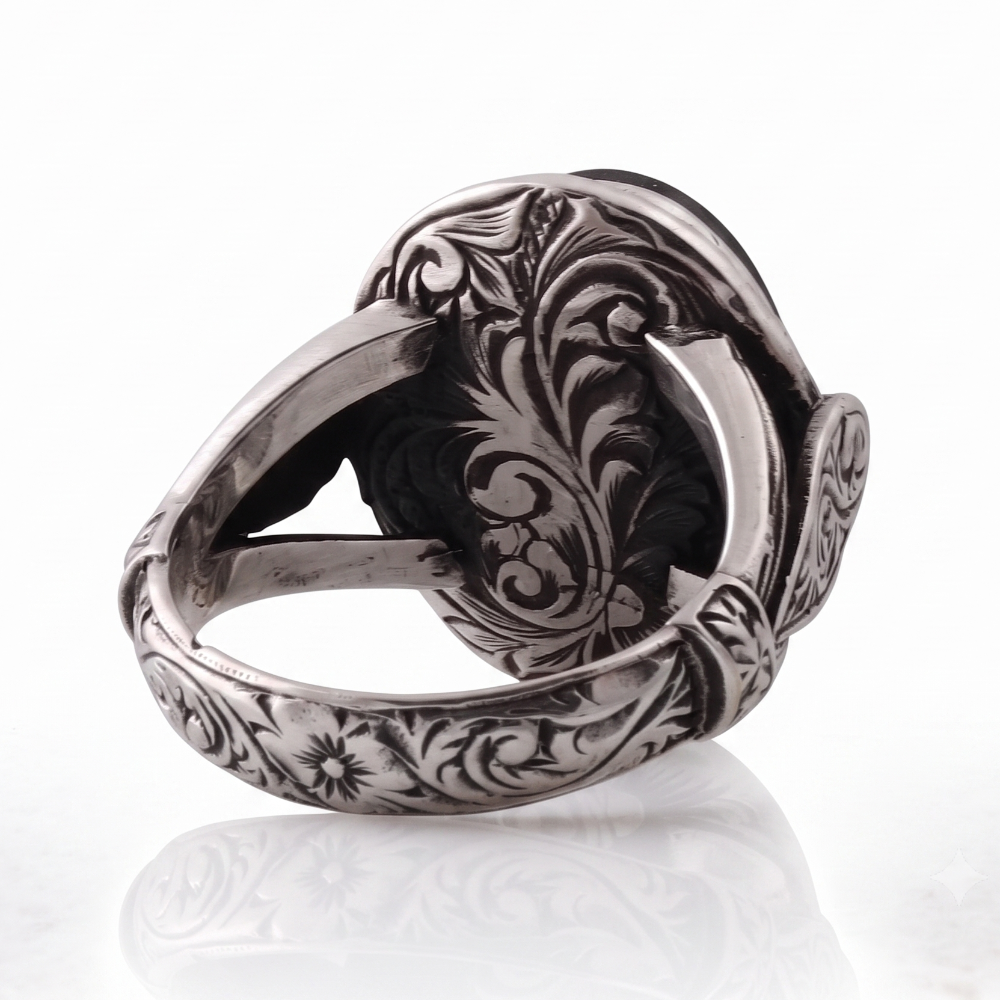 Bague Pierre Onyx Noir Homme : Argent Massif & Gravure Artisanale