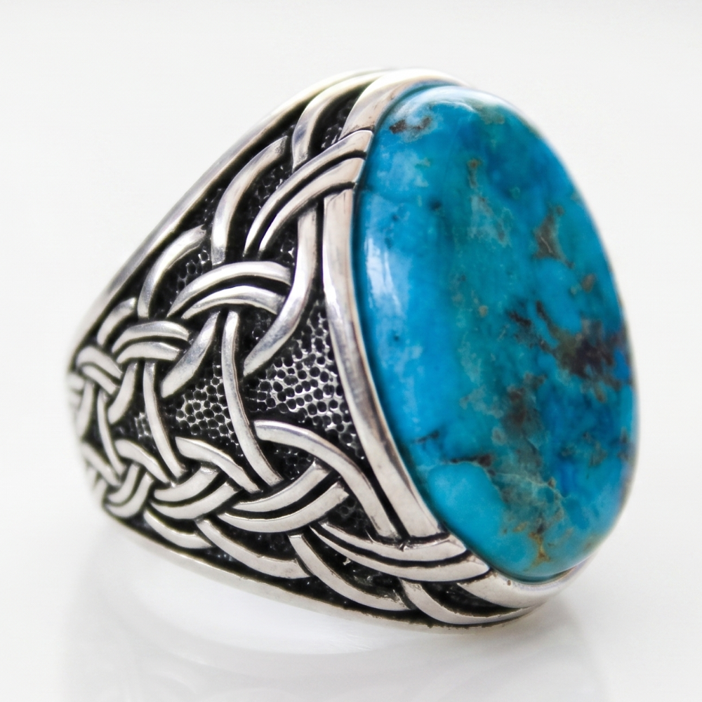 Bague Argent et Pierre Turquoise Naturelle Celtique