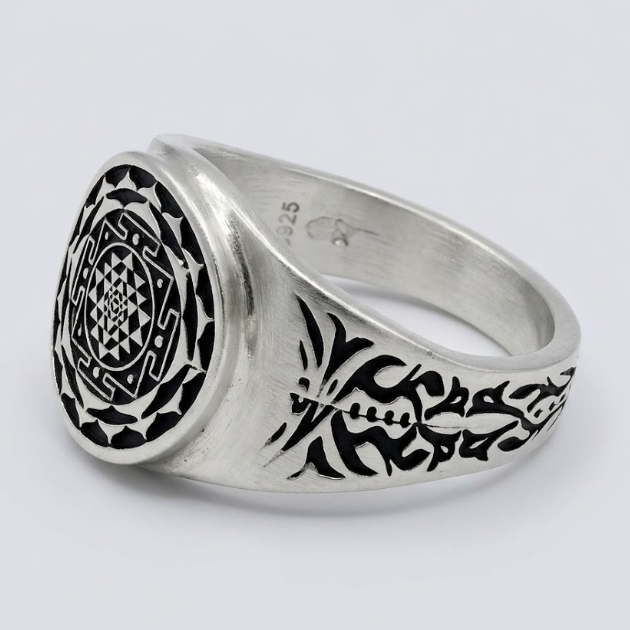 Bague Argent Gravure Spirituelle "Sri Yantra" - Modèle Femme