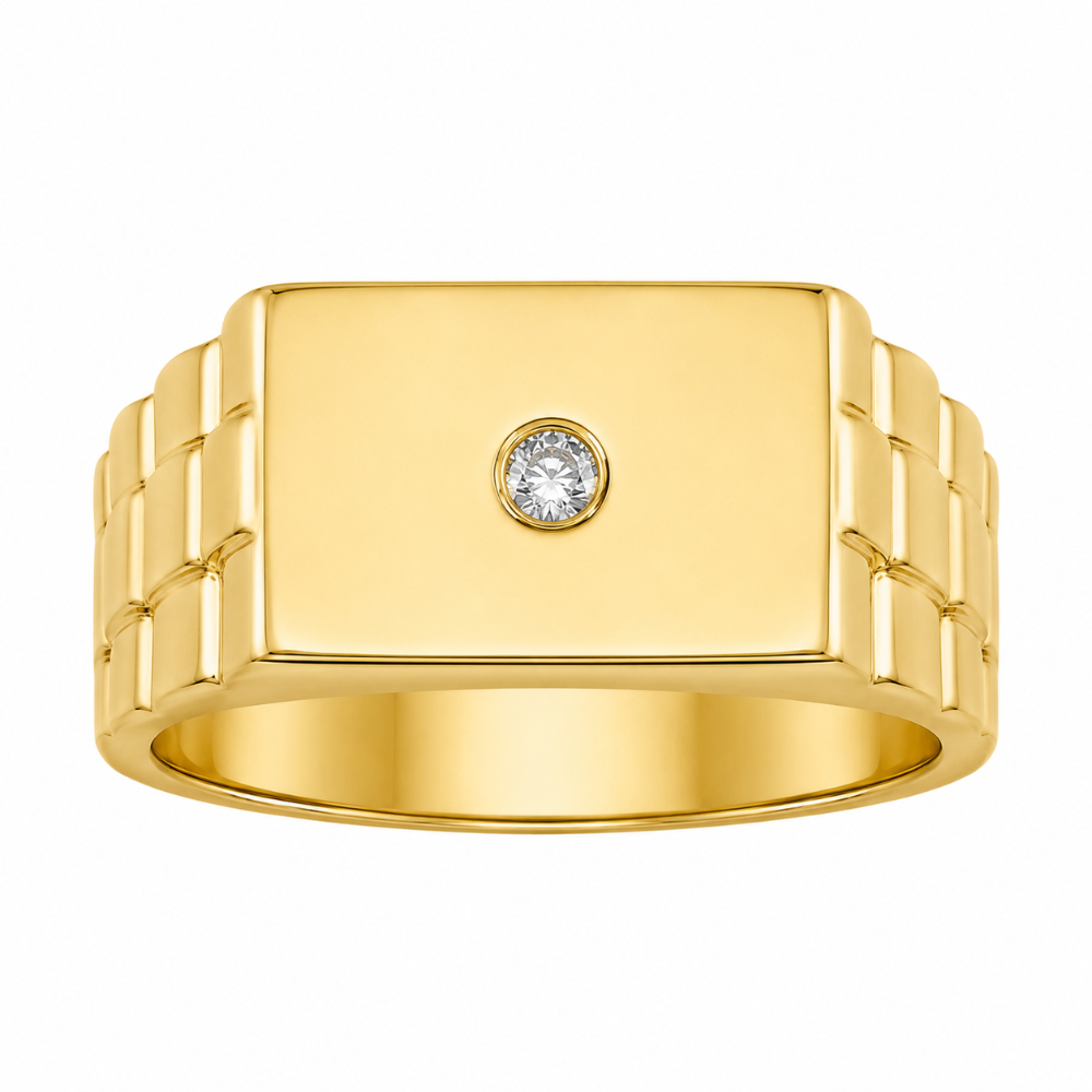 Bague Homme Or Jaune 14 carats et Diamant Unique