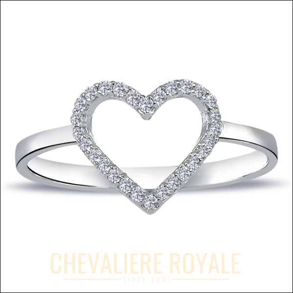 Bague en Diamant Forme de Cœur - Élégance en Or Blanc 14K-Chevaliere Royale