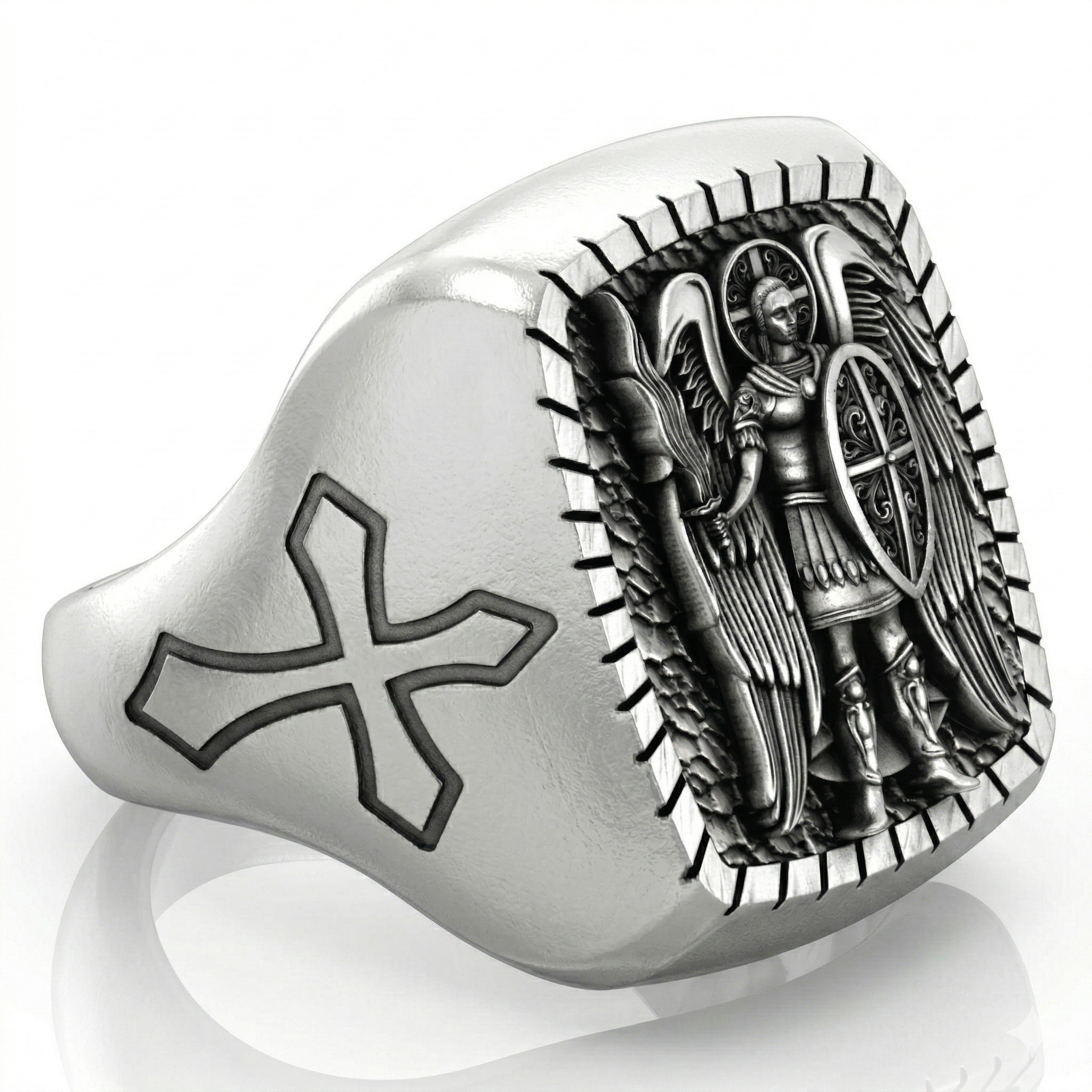 Chevalière chrétienne en argent la représentation de St Michel