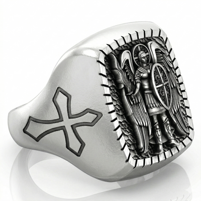Chevalière chrétienne en argent la représentation de St Michel