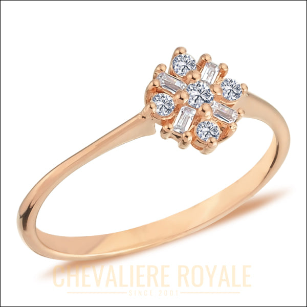 Bague de Promesse Or Rouge 14 Carats - Diamants Baguette-chevaliere-royale-