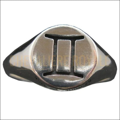 Bague style chevalière en argent massif gémeaux zodiaque