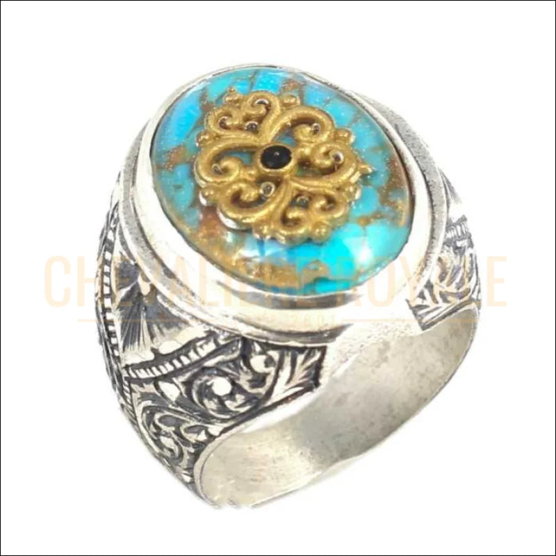 BAGUE-pour-hommes-pierre-turquoise-argent-massif-chevaliere-royale-185