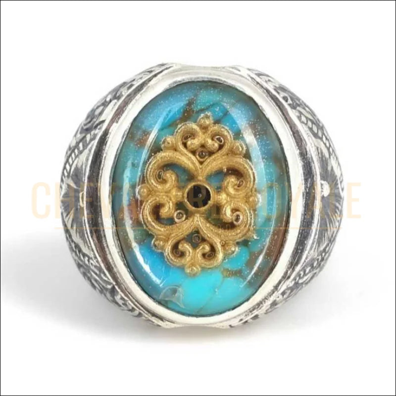 BAGUE-pour-hommes-pierre-turquoise-argent-massif-chevaliere-royale-1478