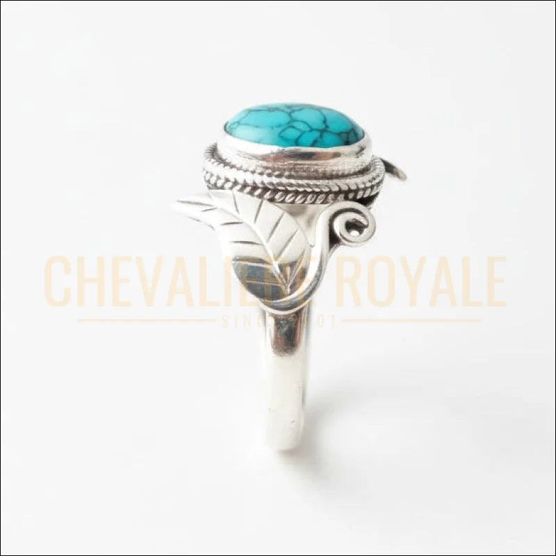 Bague turquoise ovale (8x10 mm) – argent 925 motif feuilles