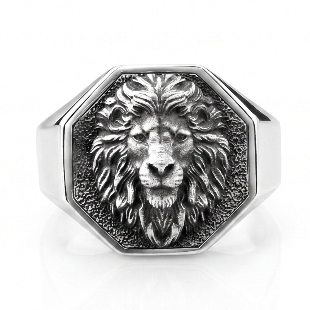 Chevalière homme argent sculpture tête de lion recouvert d'oxyde