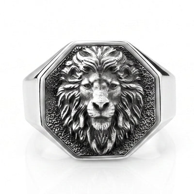 Chevalière homme argent sculpture tête de lion recouvert d'oxyde